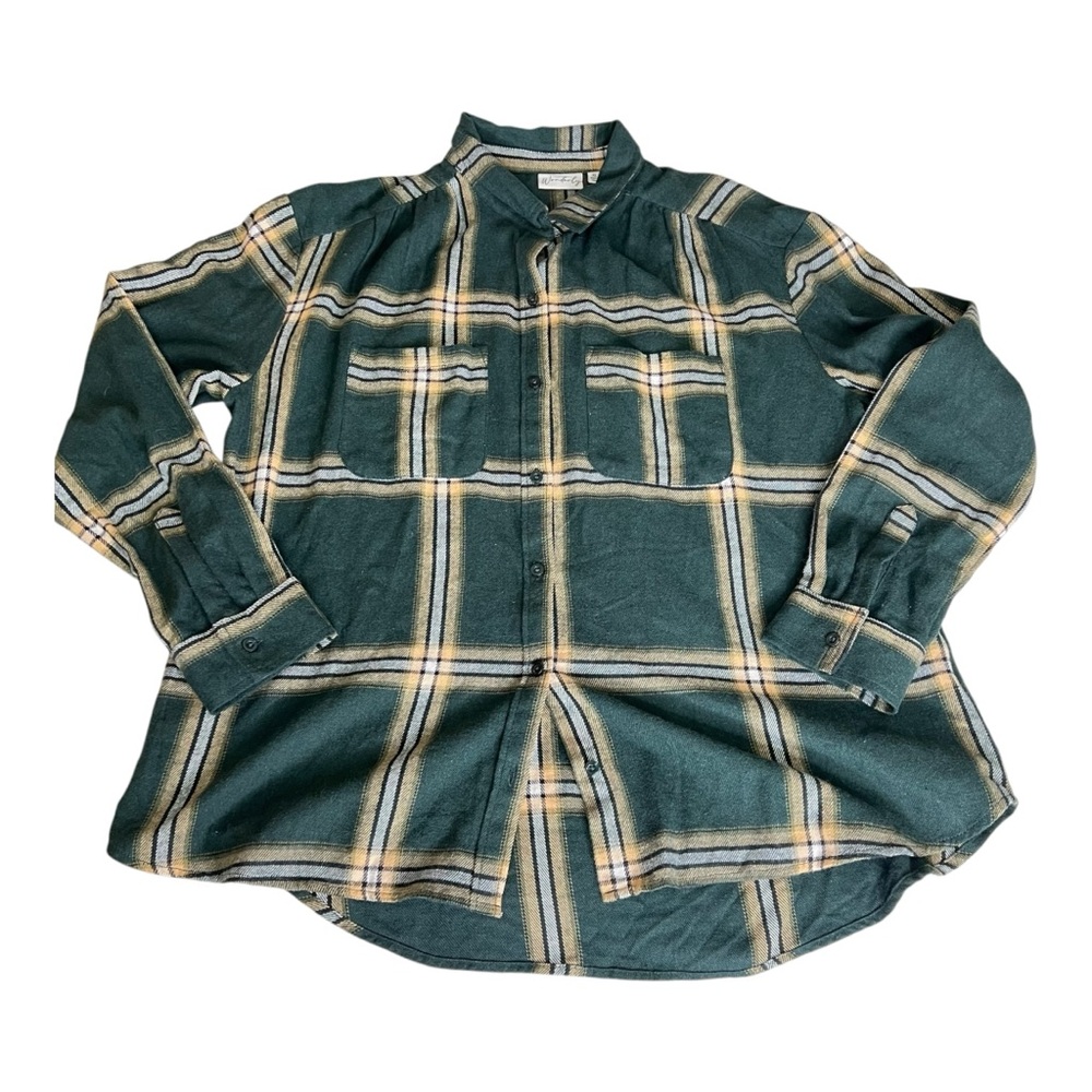 Wonderly Green Plaid Flannel Shirt Oversized Boyfriend Style XL - Picture 7 of 11